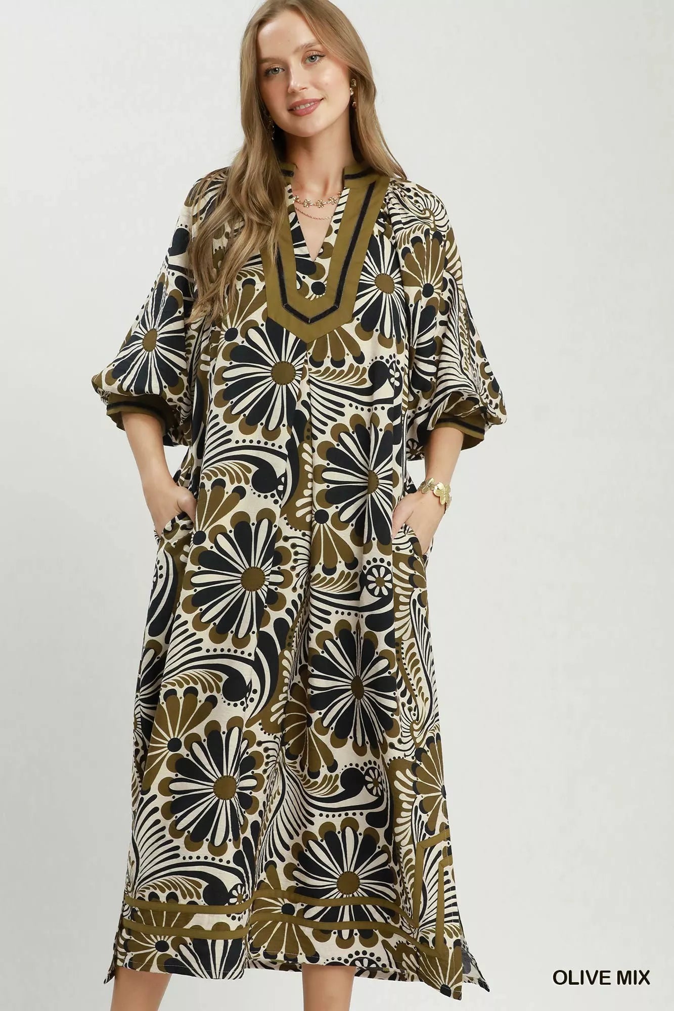 YSONA Umgee Abstract Print Midi Dress — front view | Women's Dress | Shop YSONA
