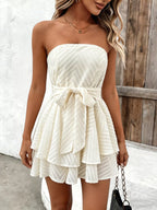 YSONA Ruffle Textured Tube Mini Dress — model wearing | Women's Dress | Shop YSONA