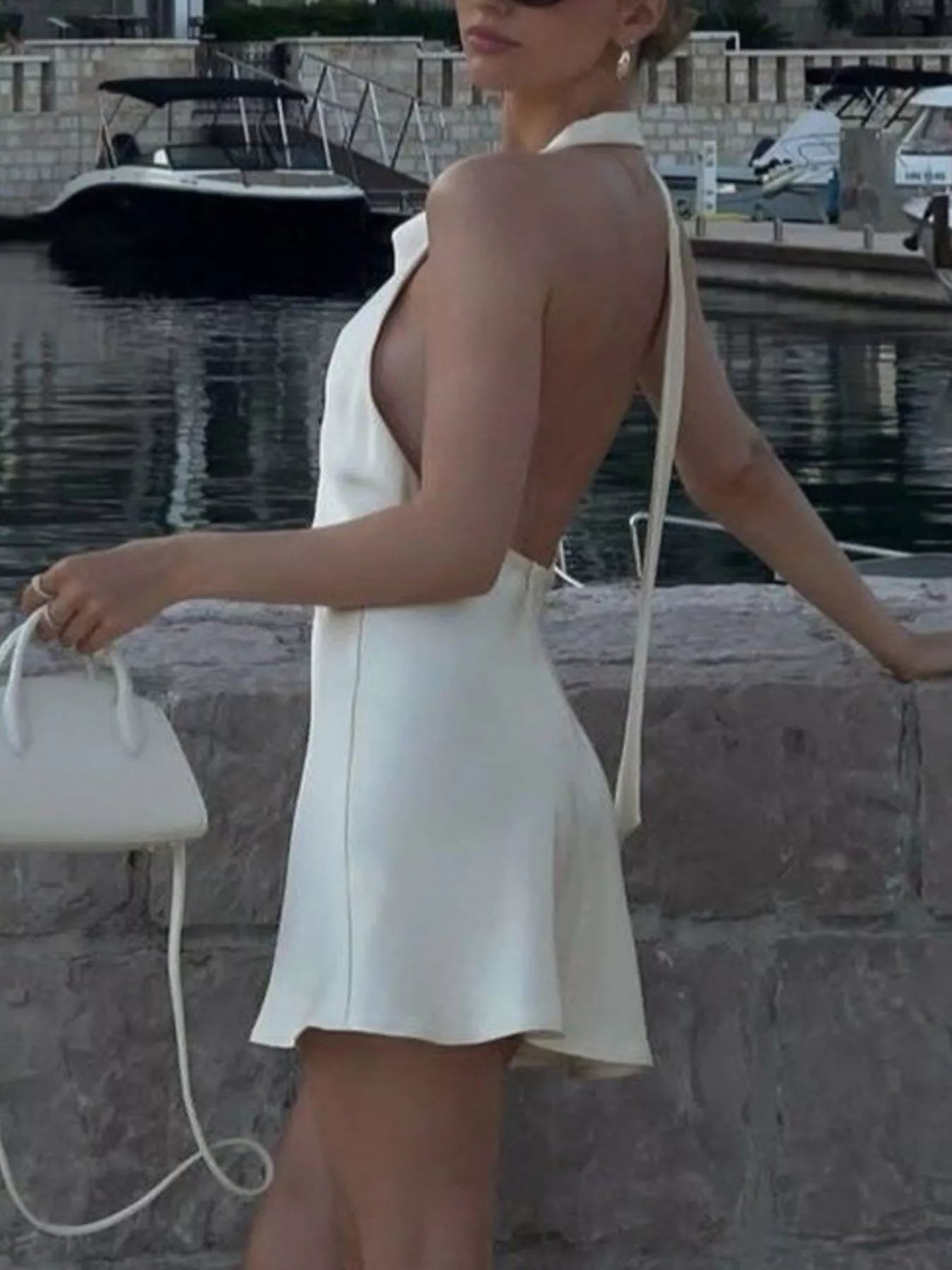 YSONA Halter Neck Mini Dress — side view | Women's Dress | Shop YSONA