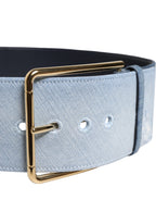Dolce & Gabbana Two Tone Blue Denim Gold Metal Buckle Belt