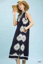 YSONA Umgee Sleeveless Geometric Midi Dress — back view | Women's Dress | Shop YSONA