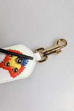 Dolce & Gabbana White Calfskin Raffia Embroidered Patchwork Shoulder Strap