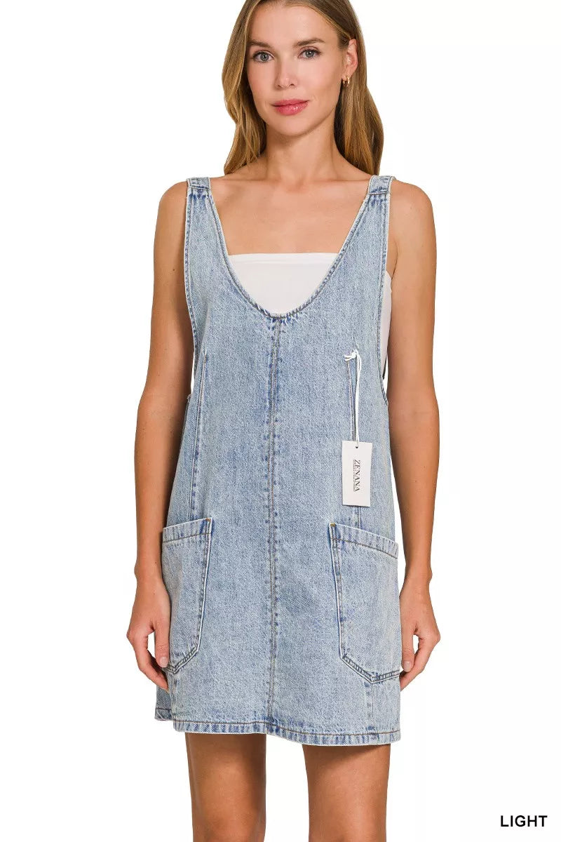 YSONA Zenana Denim Overall Dress with Front Pockets — back view | Women's Dress | Shop YSONA