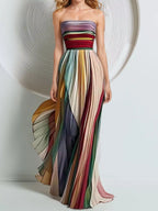 YSONA Striped Pleated Tube Maxi Dress — side view | Women's Dress | Shop YSONA