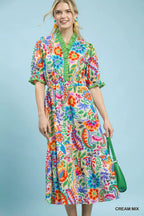 YSONA Umgee Mix Floral Midi Dress with Ruffle Trim — front view | Women's Dress | Shop YSONA