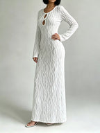 YSONA Textured Cut-Out Long Sleeve Maxi Dress — close-up view | Women's Dress | Shop YSONA