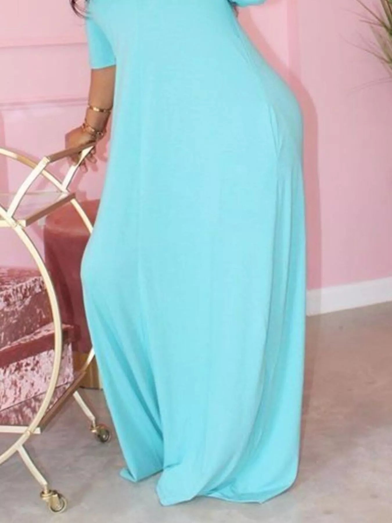 YSONA Full Size Solid Color Short Sleeve Maxi Dress Plus Size — alternate view | Women's Dress