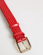 Dolce & Gabbana Red Exotic Leather Gold Tone Metal Buckle Women Armband