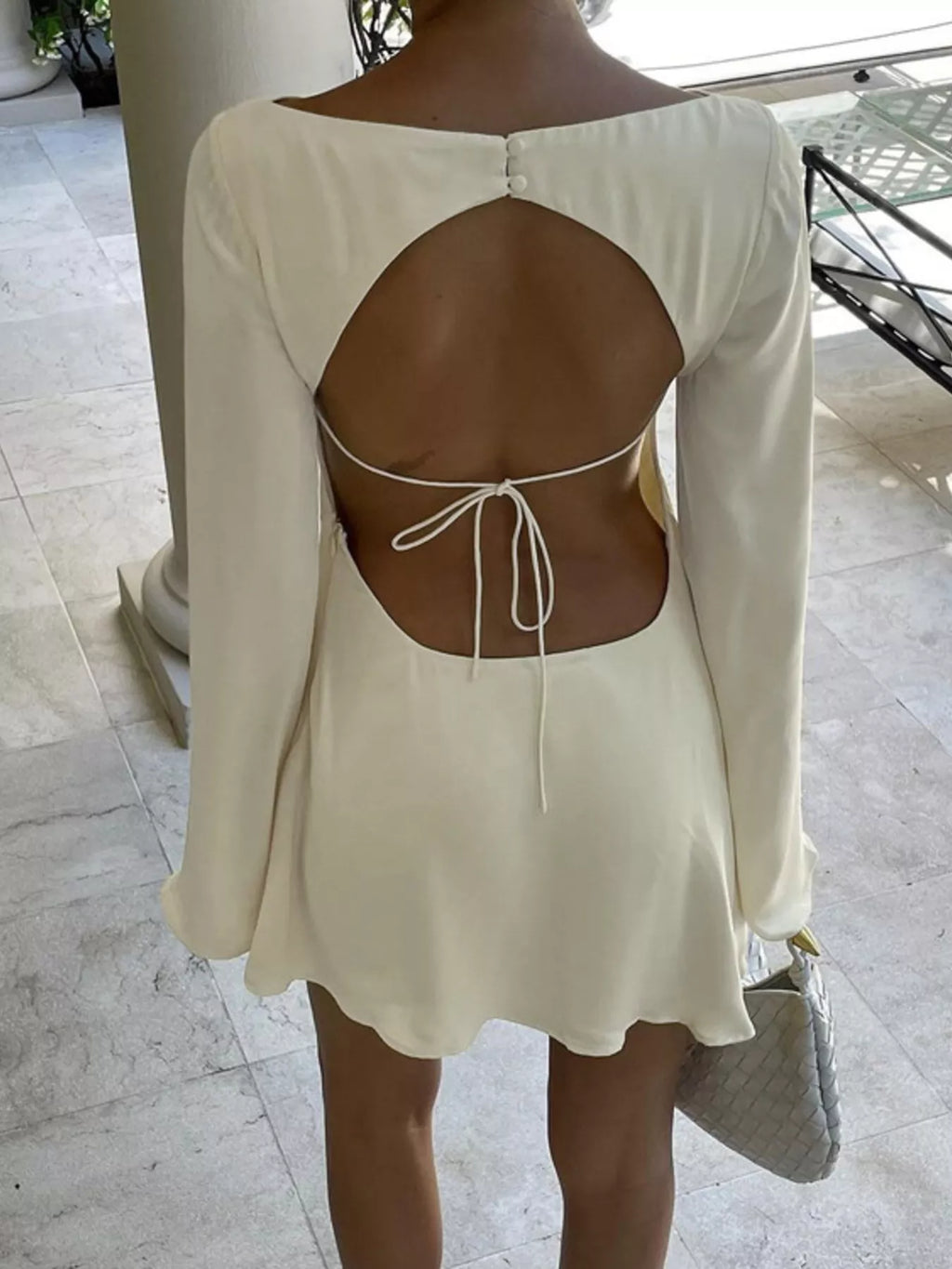 YSONA Backless Long Sleeve Mini Dress — detail view | Women's Dress | Shop YSONA