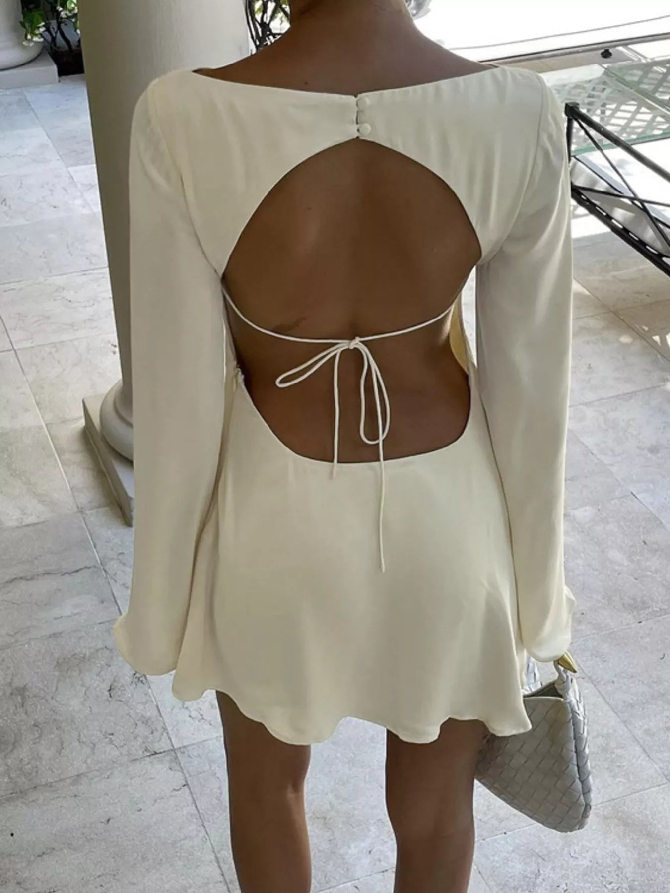 YSONA Backless Long Sleeve Mini Dress — detail view | Women's Dress | Shop YSONA