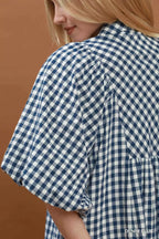 YSONA Umgee Puff Sleeve Plaid Midi Dress — detail view | Women's Dress | Shop YSONA