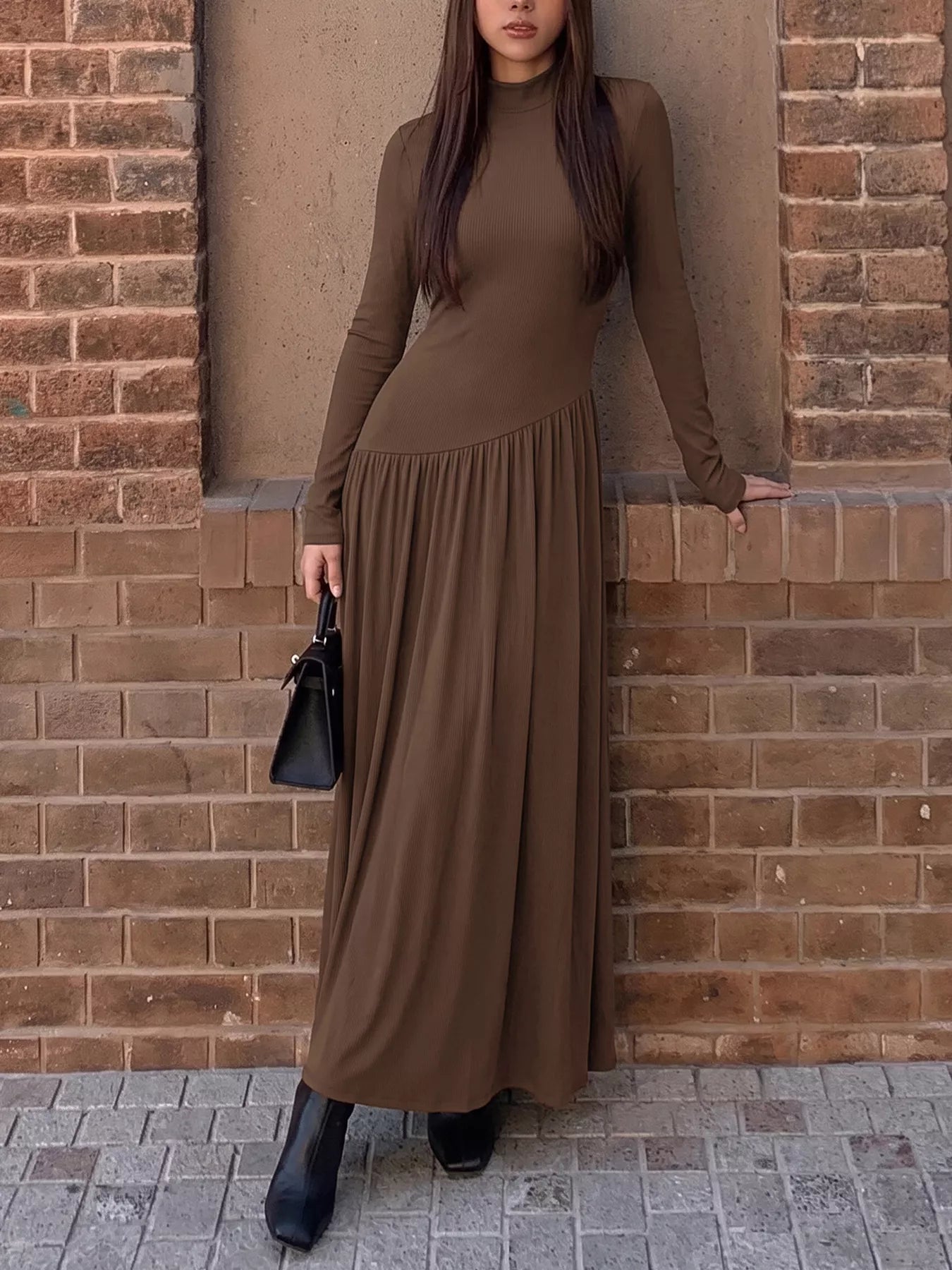 YSONA Mock Neck Long Sleeve Midi Dress — detail view | Women's Dress | Shop YSONA