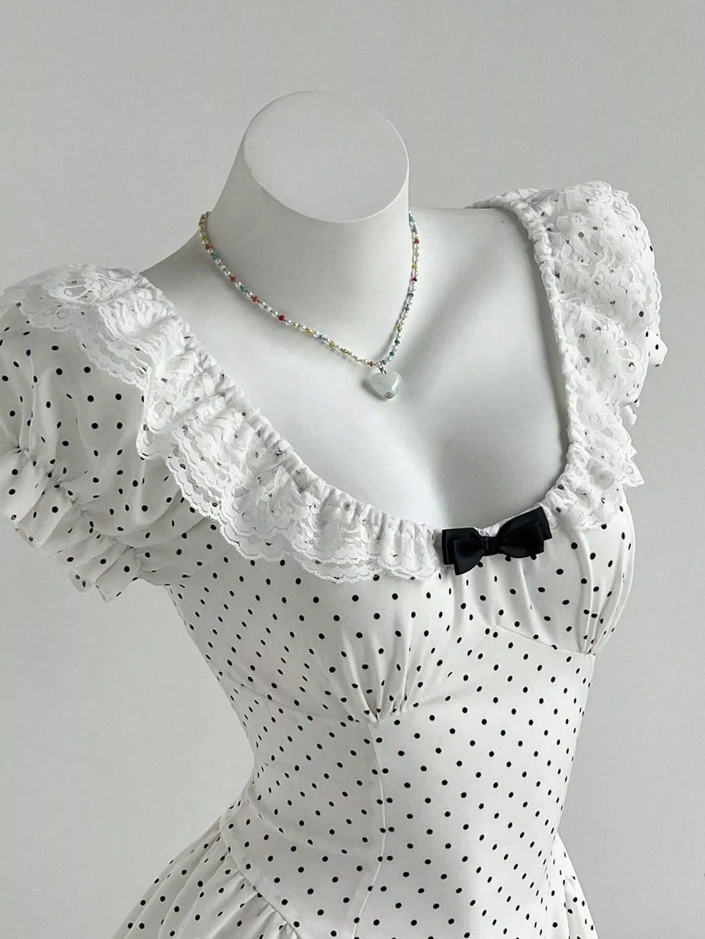 YSONA Lace Detail Polka Dot Mini Dress — back view | Women's Dress | Shop YSONA