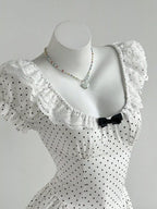 YSONA Lace Detail Polka Dot Mini Dress — back view | Women's Dress | Shop YSONA