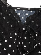 YSONA Polka Dot Lace Trimmed V-Neck Mini Dress — close-up view | Women's Dress | Shop YSONA