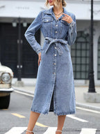 YSONA Belted Long Sleeve Denim Dress — fabric detail | Women's Dress | Shop YSONA
