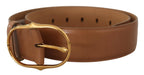 Dolce & Gabbana Brown Leather Gold Metal Oval Buckle Belt