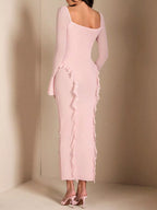 YSONA Ruffled Maxi Dress with Floral Detail — model wearing | Women's Dress | Shop YSONA