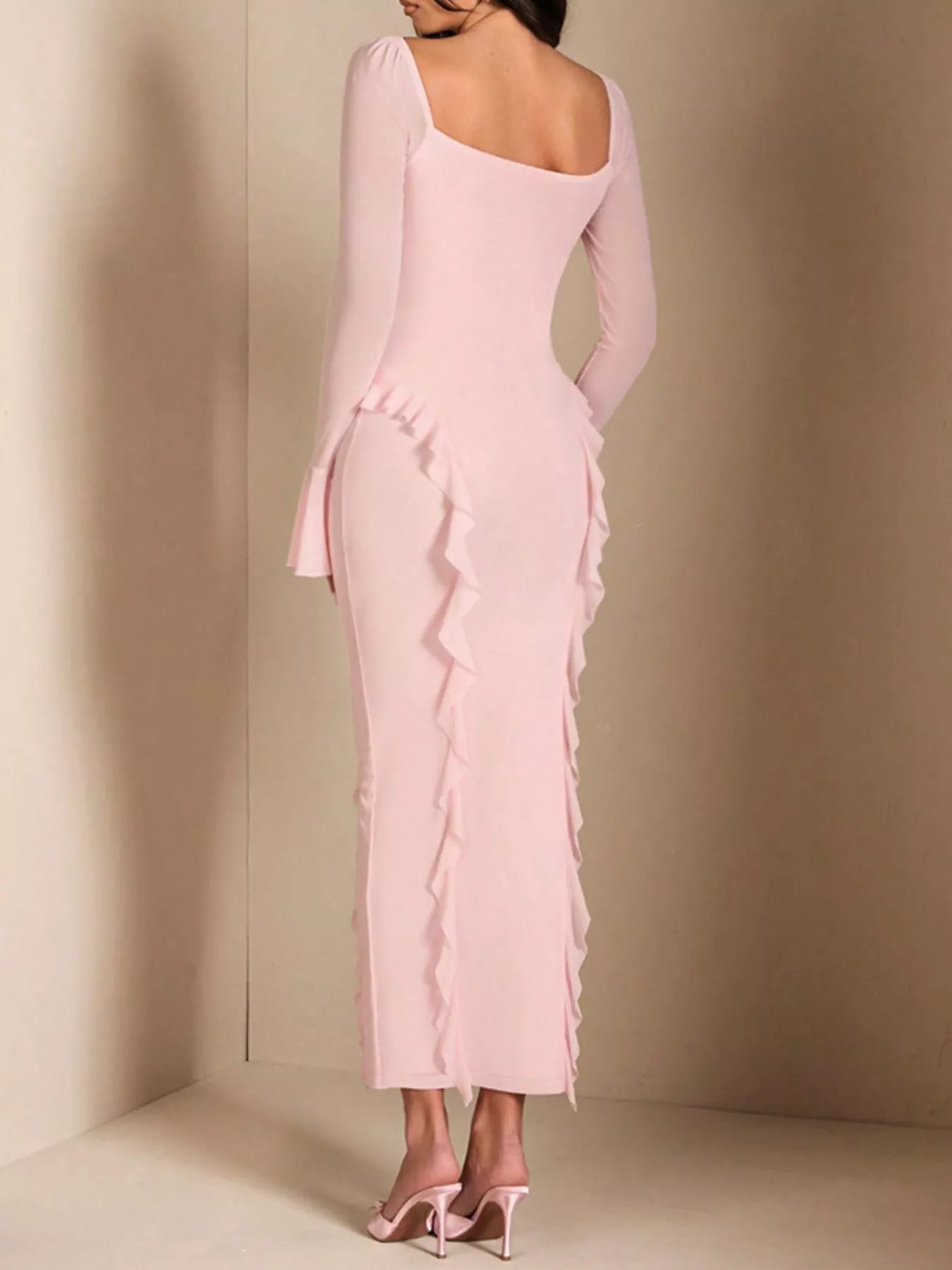 YSONA Ruffled Maxi Dress with Floral Detail — model wearing | Women's Dress | Shop YSONA