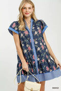 YSONA Umgee Floral Contrast Trim Ruffle Hem Mini Dress — front view | Women's Dress | Shop YSONA