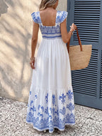 YSONA Printed Square Neck Maxi Dress — close-up view | Women's Dress | Shop YSONA