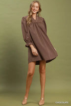 YSONA Umgee Textured Puff Sleeve Mini Dress — detail view | Women's Dress | Shop YSONA