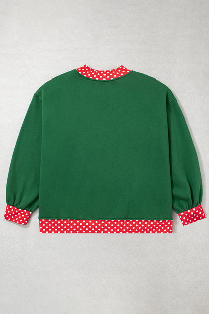 Dirty blue Polka Dot Patchwork Round Neck Plus Size Sweatshirt
