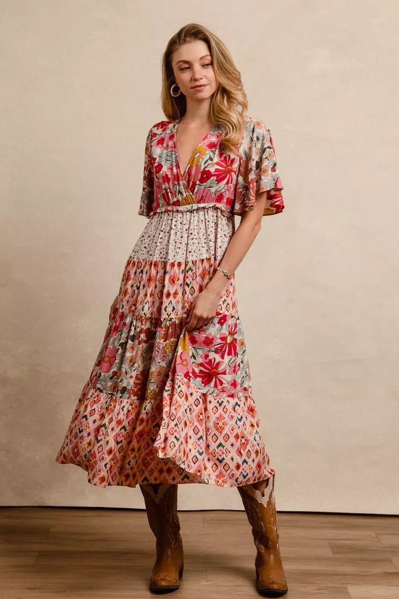 YSONA BiBi Floral Print Mix and Match Midi Dress — styling view | Women's Dress | Shop YSONA