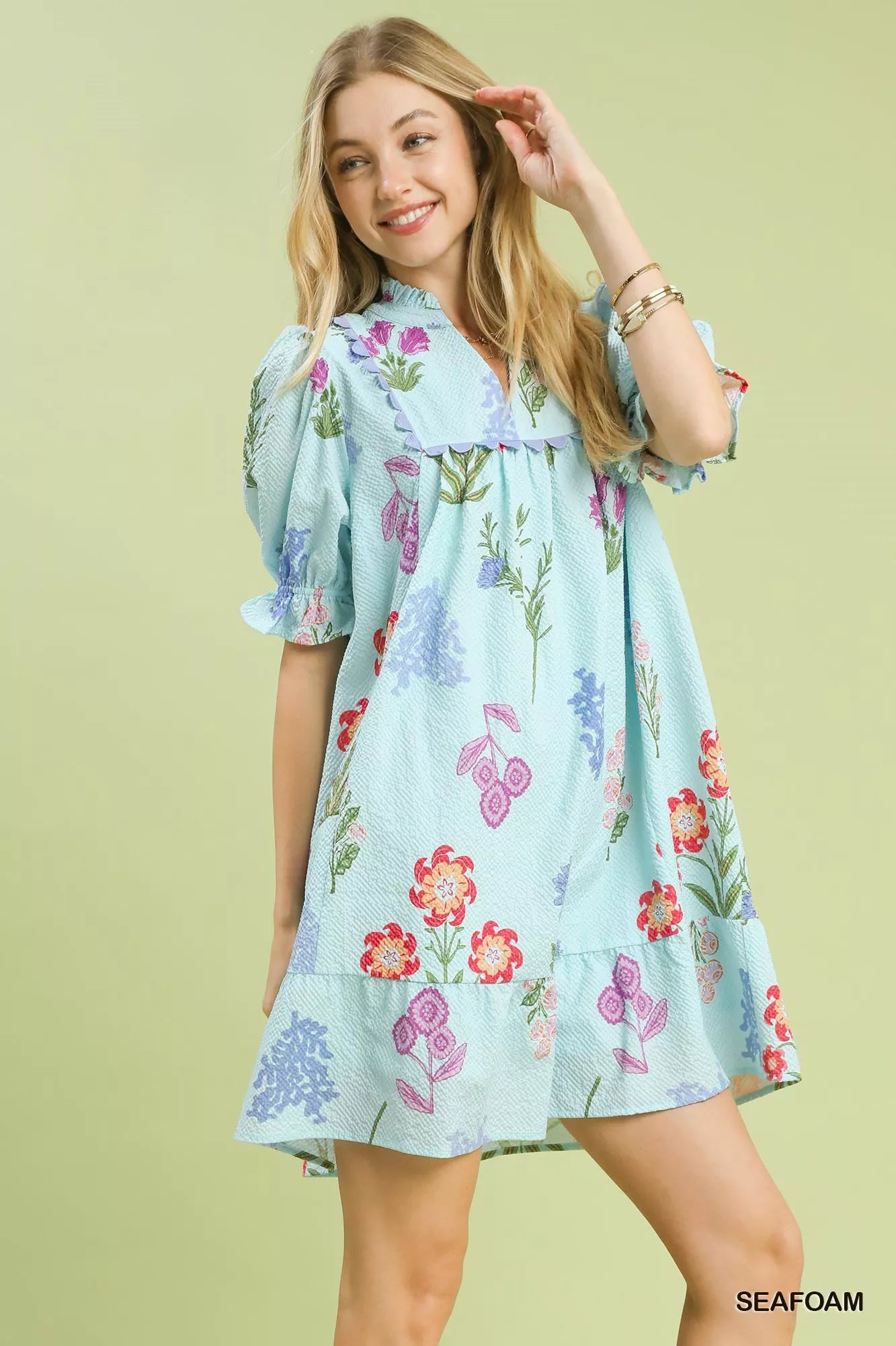 YSONA Umgee Multi Flower Print V-Neck Dress — back view | Women's Dress | Shop YSONA