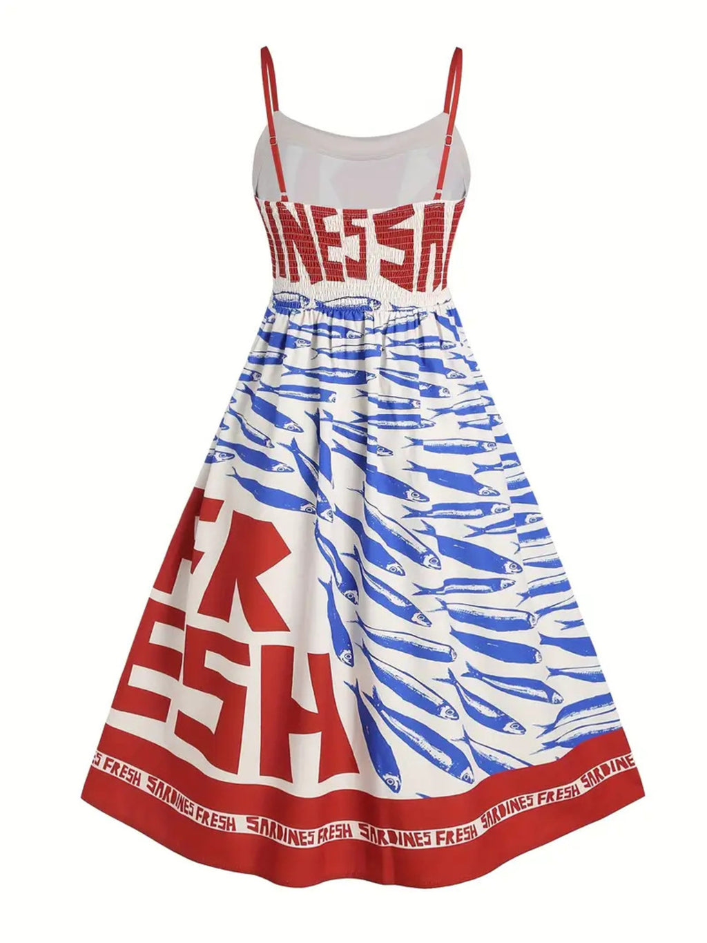 YSONA Sardine Print Spaghetti Strap Midi Dress — detail view | Women's Dress | Shop YSONA
