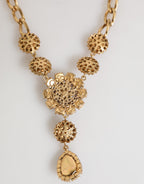 Dolce & Gabbana Gold Brass Crystal Pearl Purple Floral Pendant Jewelry Necklace
