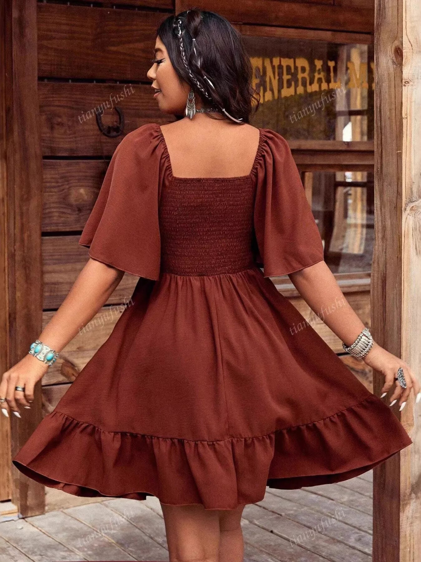 YSONA Embroidered Flutter Sleeve Mini Dress — alternate view | Women's Dress | Shop YSONA