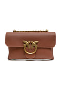 PINKO Brown Leather Love Boucle Riga Shoulder Bag