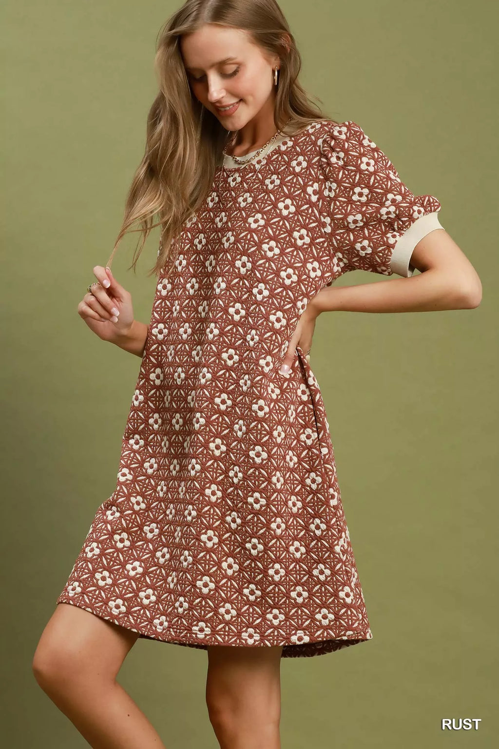 YSONA Umgee Floral Textured Puff Sleeve Mini Dress — back view | Women's Dress | Shop YSONA