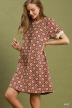 YSONA Umgee Floral Textured Puff Sleeve Mini Dress — back view | Women's Dress | Shop YSONA