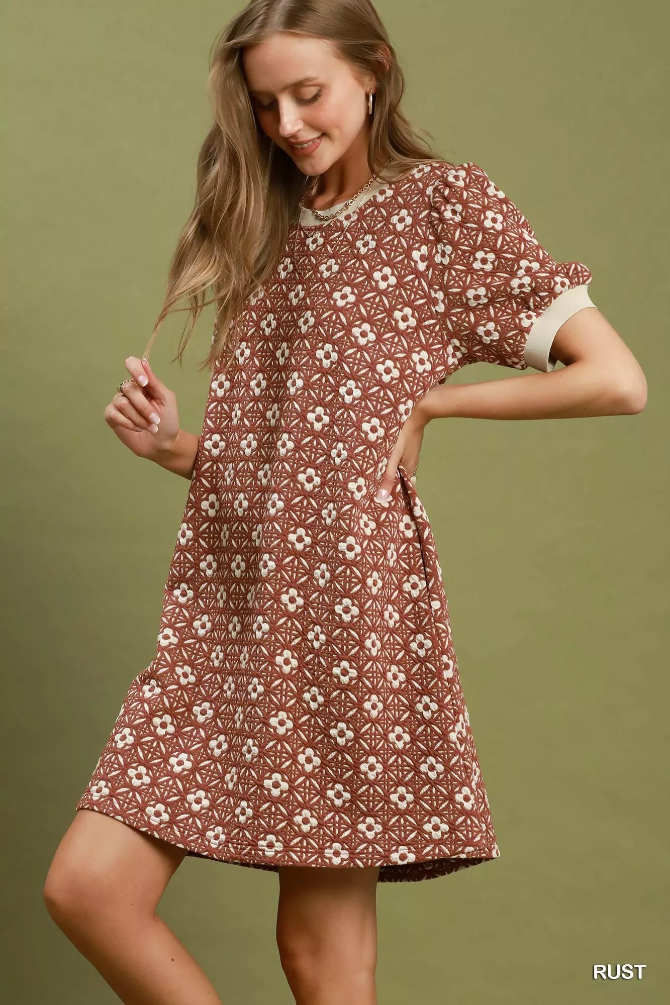 YSONA Umgee Floral Textured Puff Sleeve Mini Dress — back view | Women's Dress | Shop YSONA