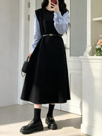 YSONA Contrast Sleeve A-Line Dress with Belt — side view | Women's Dress | Shop YSONA