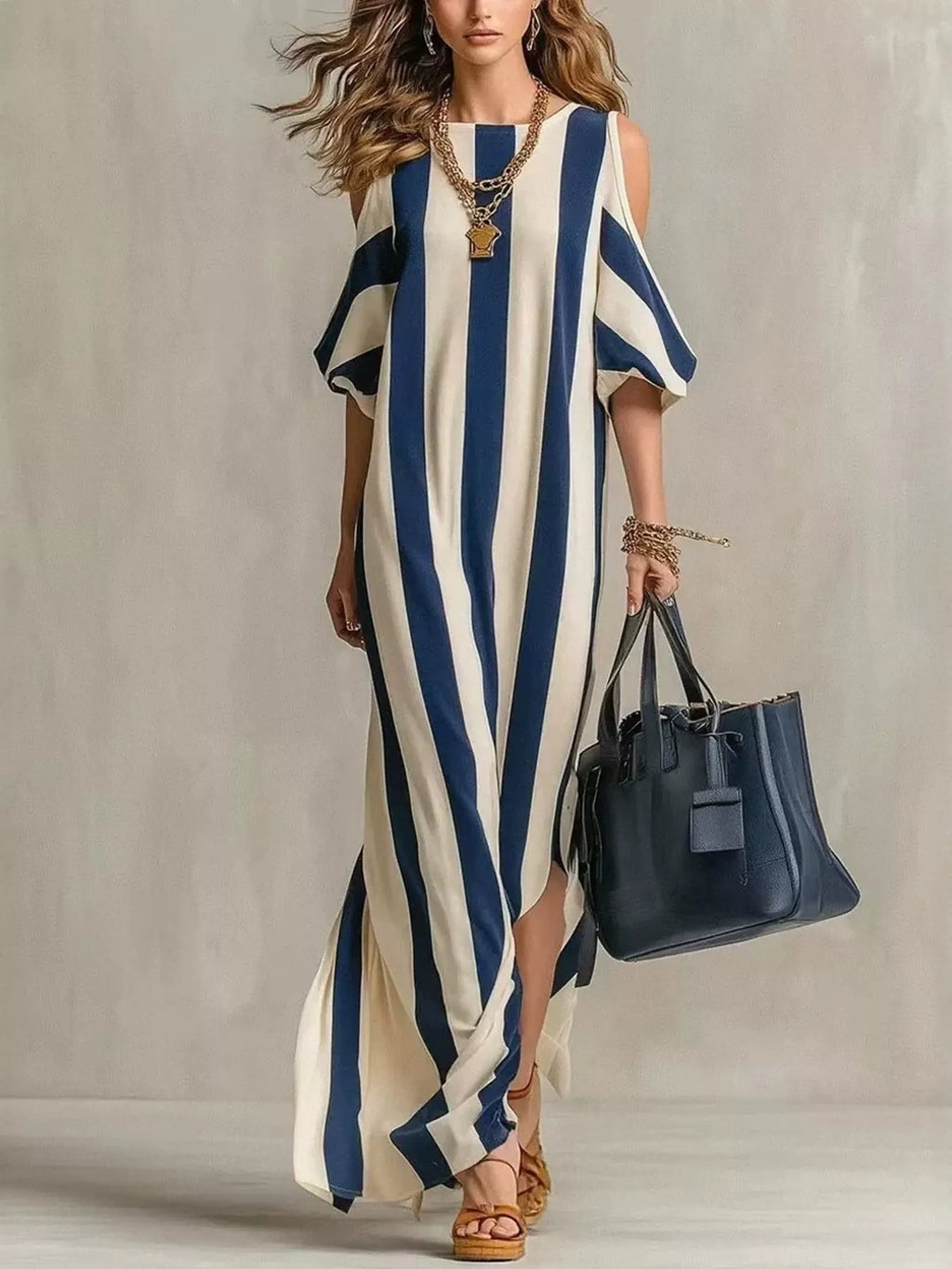 YSONA Striped Cold Shoulder Maxi Dress — front view | Women's Dress | Shop YSONA
