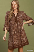 YSONA Umgee Mix Geometric Print V-Neck Tassel Detail Tunic Dress — front view | Women's Dress
