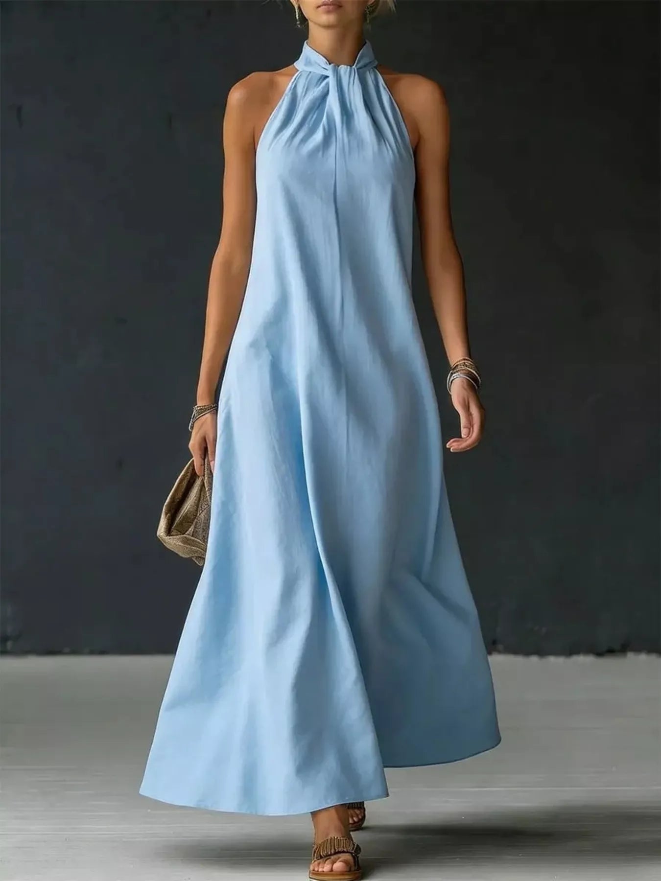 YSONA Full Size Halter Neck Maxi Dress Plus Size — front view | Women's Dress | Shop YSONA