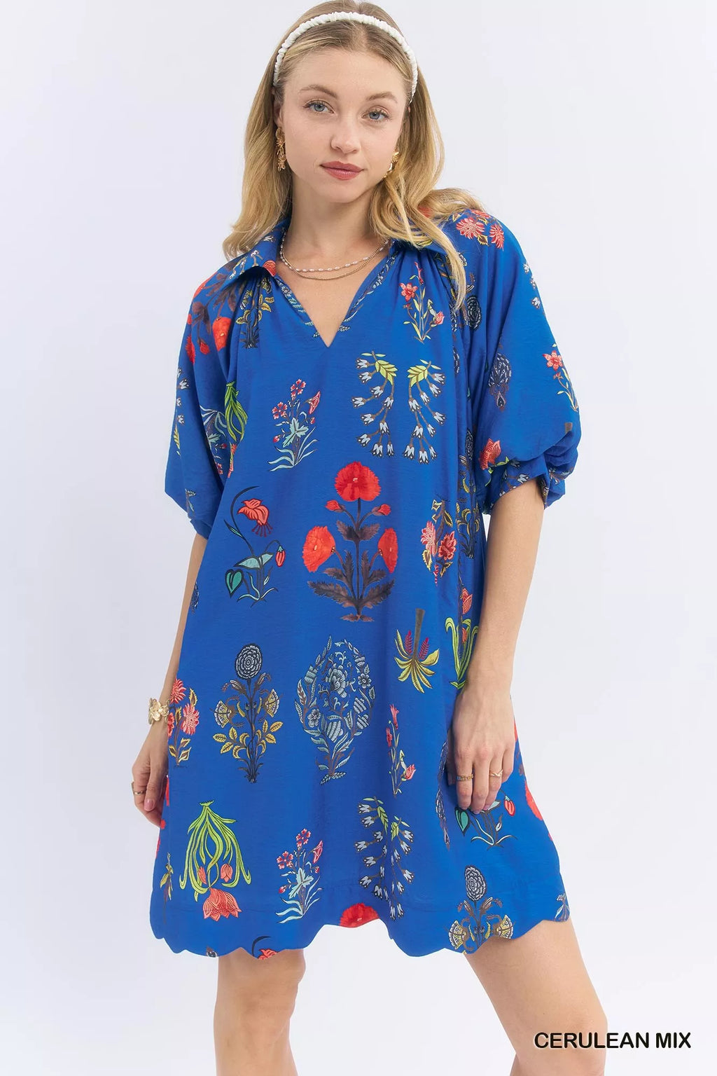 YSONA Umgee Floral Encyclopedia Print Mini Dress — front view | Women's Dress | Shop YSONA