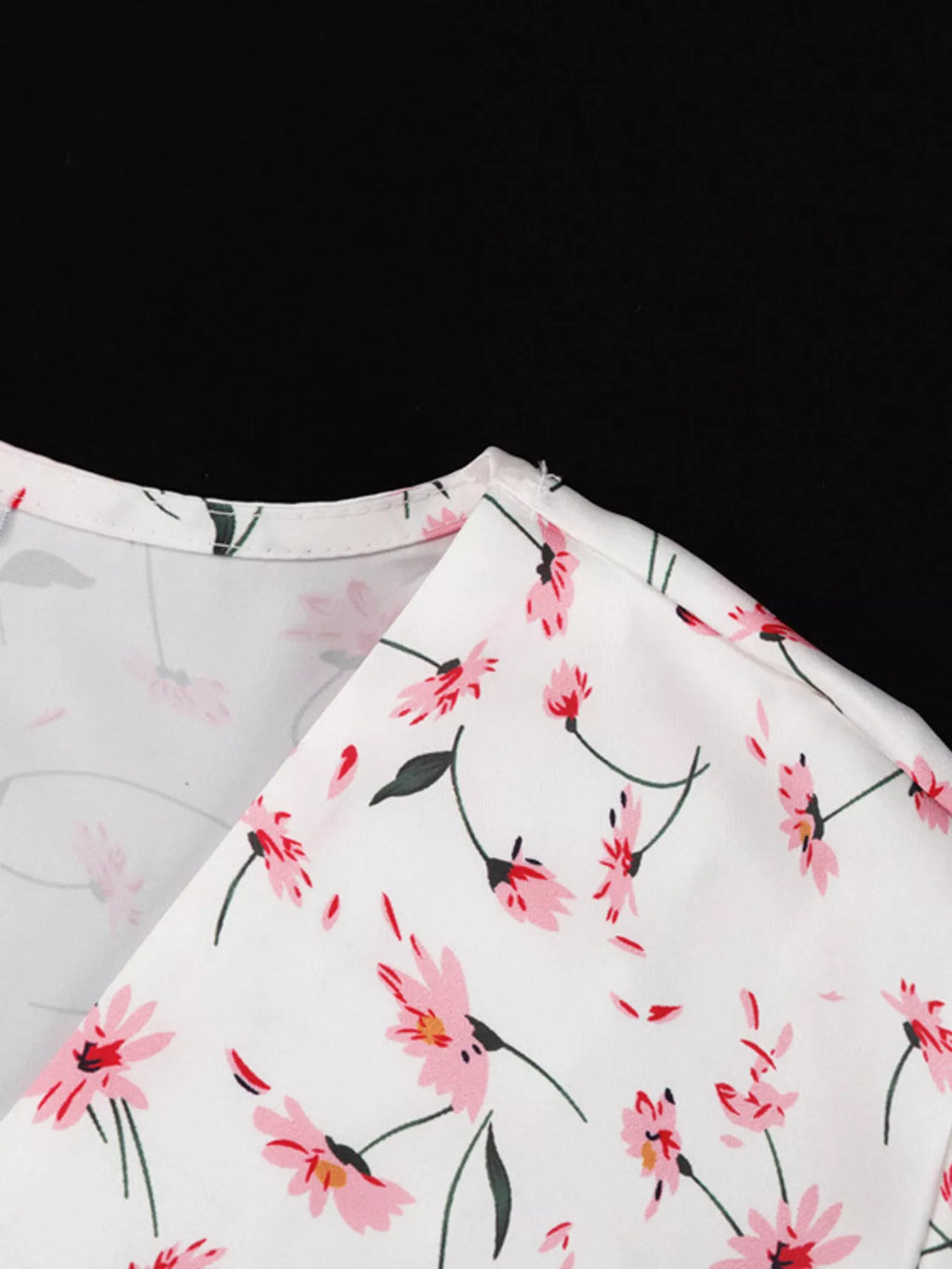 YSONA Floral Print V-Neck Flutter Sleeves Midi Dress — fabric detail | Women's Dress | Shop YSONA