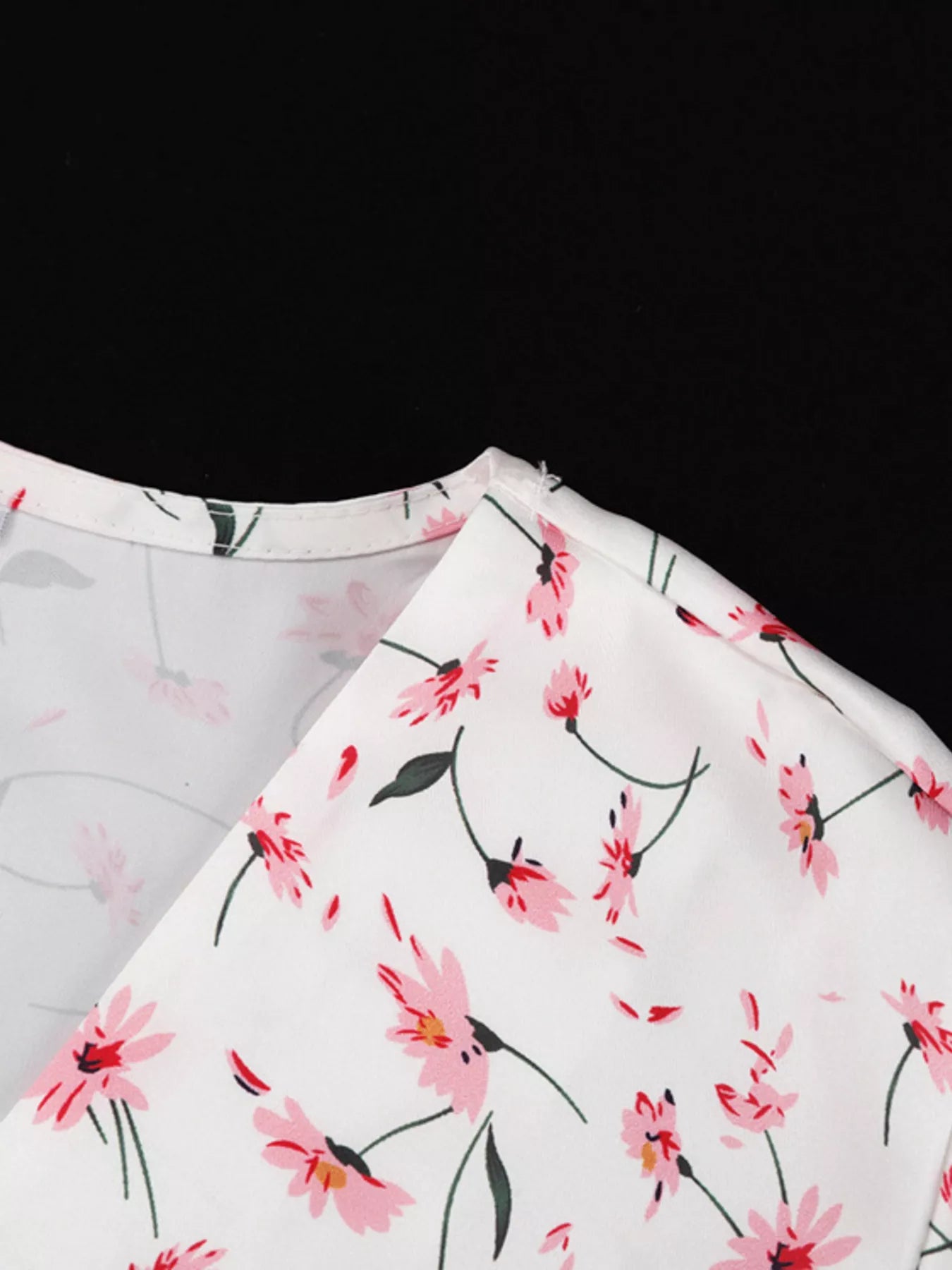 YSONA Floral Print V-Neck Flutter Sleeves Midi Dress — fabric detail | Women's Dress | Shop YSONA