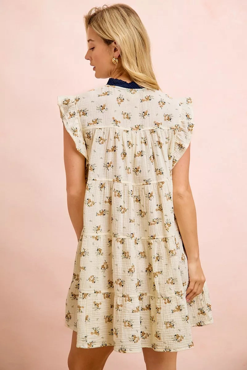YSONA BiBi Floral Multi-tiered Dress With Ruffles And Front Tie — side view | Women's Dress