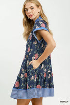 YSONA Umgee Floral Contrast Trim Ruffle Hem Mini Dress — back view | Women's Dress | Shop YSONA