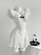 YSONA Lace Detail Polka Dot Mini Dress — detail view | Women's Dress | Shop YSONA
