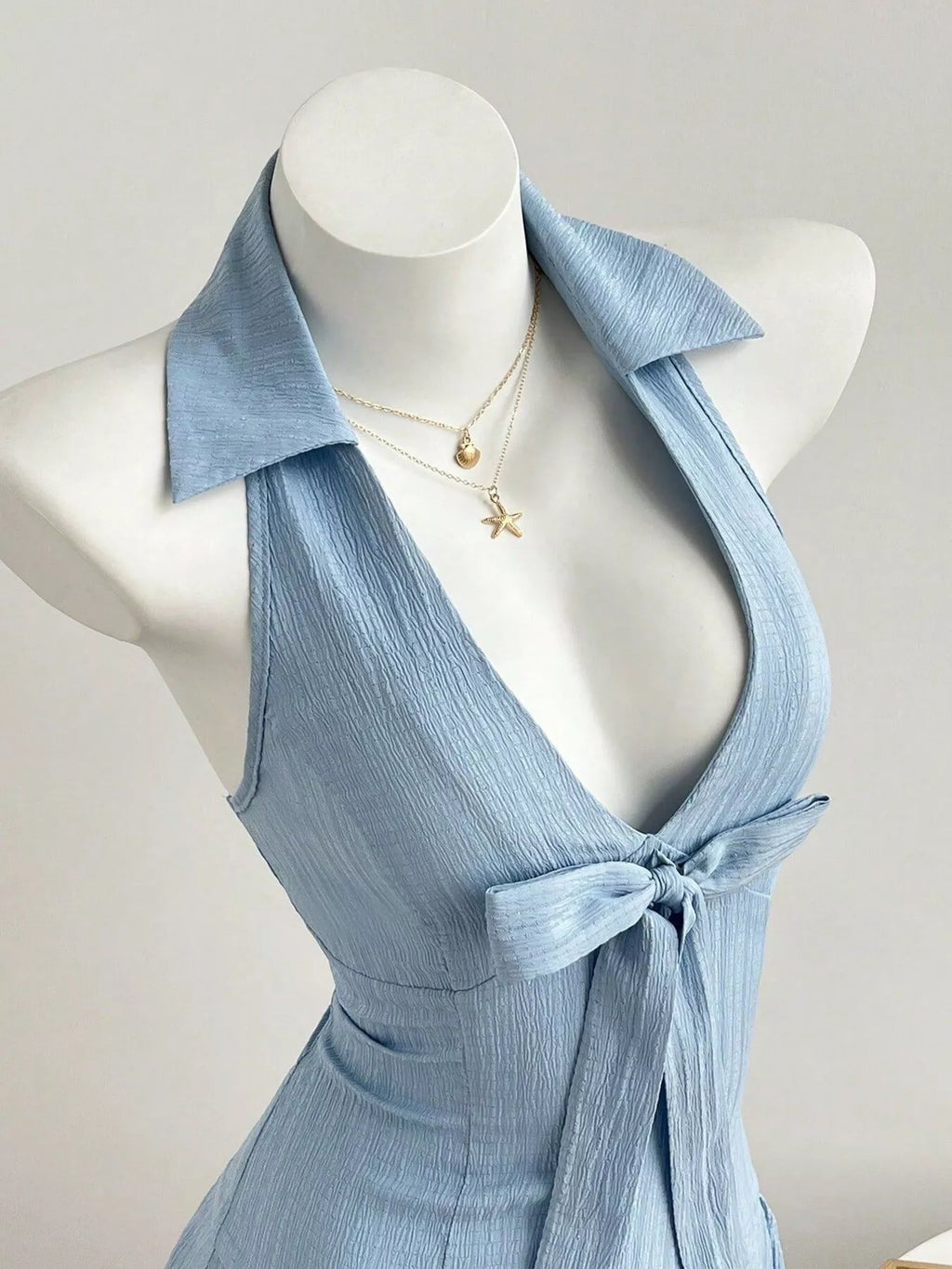 YSONA Halter Neck Bow Tie Pleated Mini Dress — side view | Women's Dress | Shop YSONA