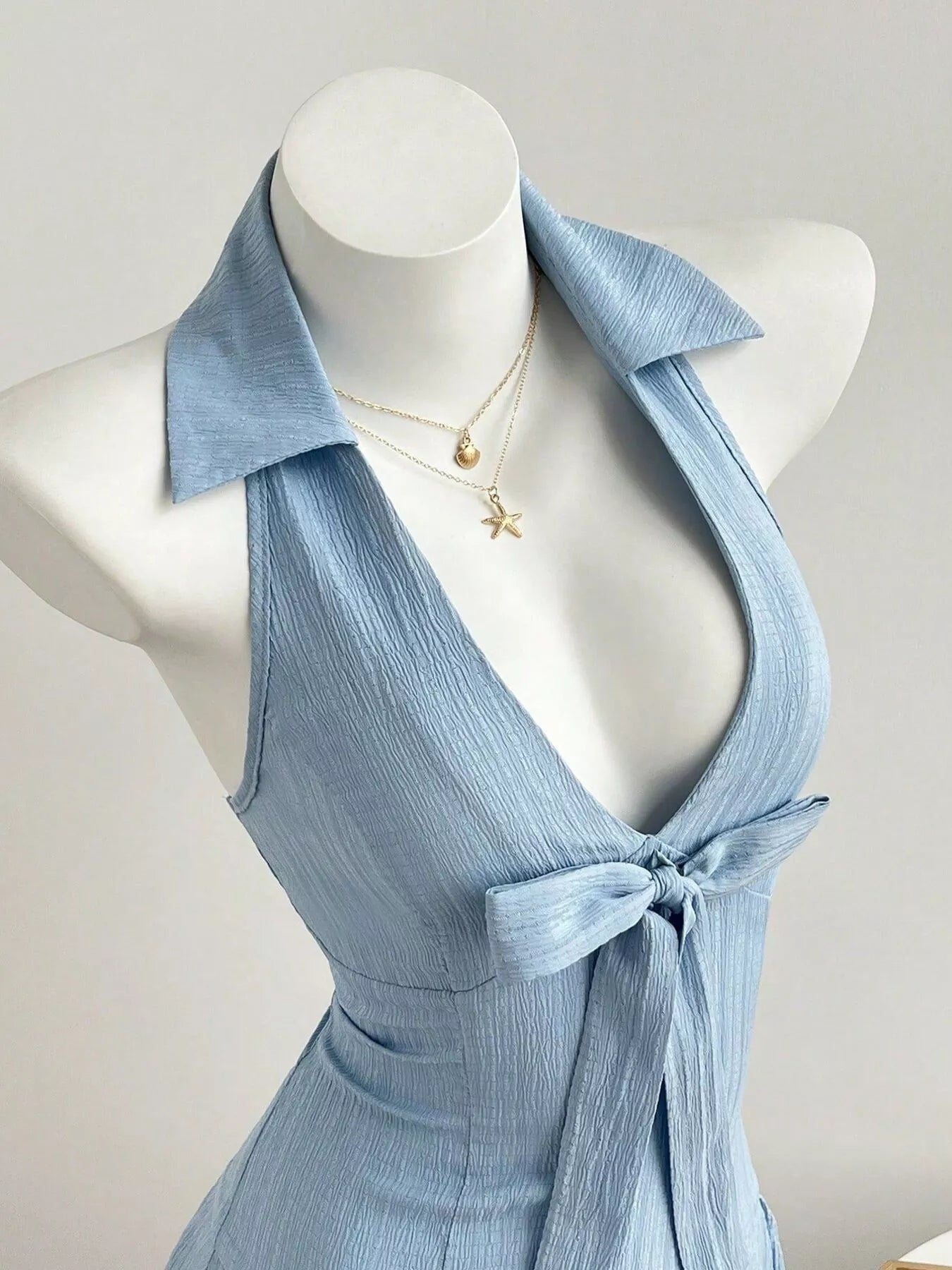 YSONA Halter Neck Bow Tie Pleated Mini Dress — side view | Women's Dress | Shop YSONA
