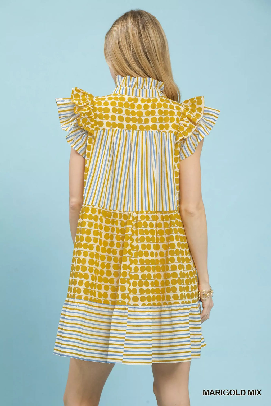YSONA Umgee Mix Patchwork Flutter Sleeve Tiered Dress — side view | Women's Dress | Shop YSONA