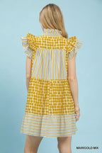 YSONA Umgee Mix Patchwork Flutter Sleeve Tiered Dress — side view | Women's Dress | Shop YSONA